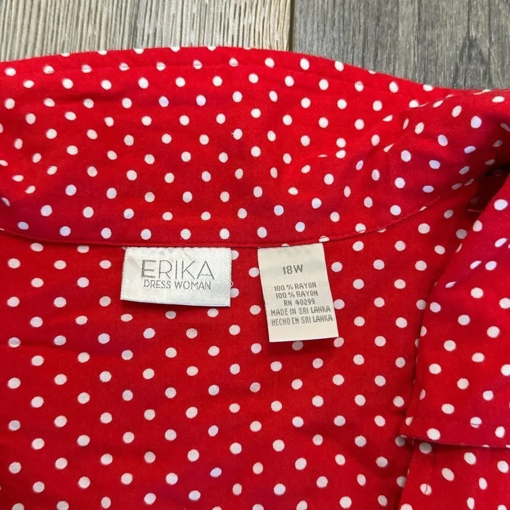 Erika Red Polka Dot Button Down Dress - Picture 4 of 12